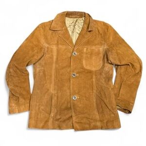 Vintage 70s Kilgus German Brown Suede Leather Button Utility Jacket
